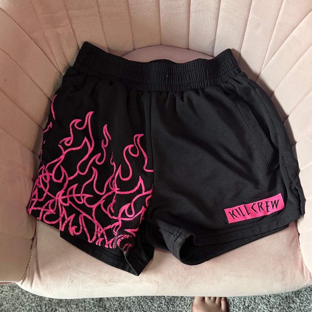 Kill Crew Women's Athletic Shorts with Pink Flame Design